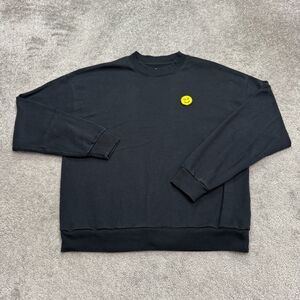Gilly Hicks Oversized Smiley Pullover Sweatshirt Unisex Medium Black Crew Fleece